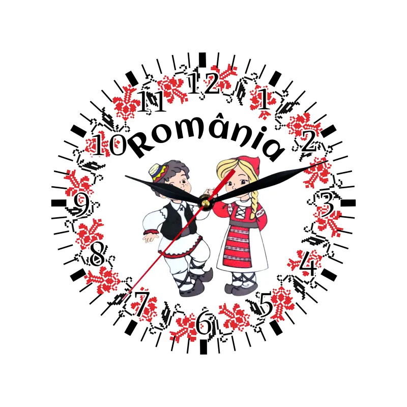 Romania copii port popular, ceas lemn de perete, model 27